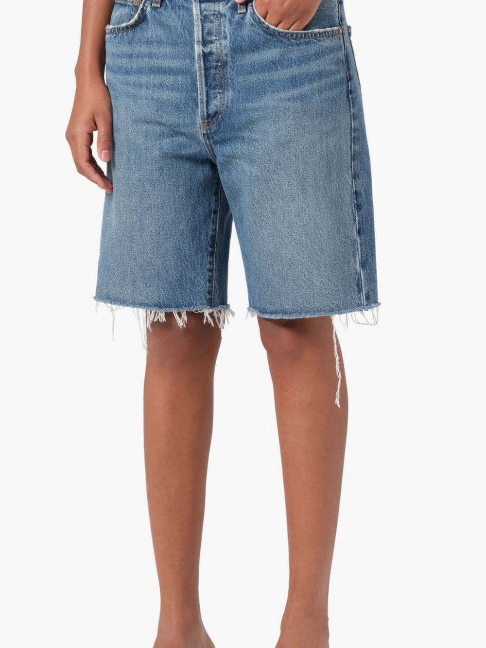 Agolde Light Blue Frayed Hem Denim Bermuda Shorts